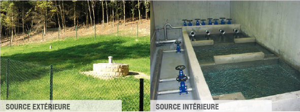 Photo 2 : Photos d’un captage-source utilisé pour l’eau potable (à Gauche une vue extérieure et à droite l’intérieur)