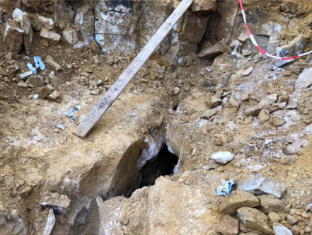 Figure 4: Zone d’infiltration préférentielle et rapide rencontrée lors des travaux de terrassement.