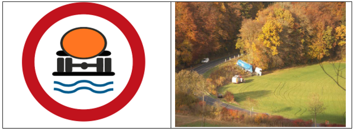 Figure 7: A gauche :  Panneau C, 3m. A droite: Accident d'un camion-citerne dans la zone de protection d’une source exploitée par le SES.