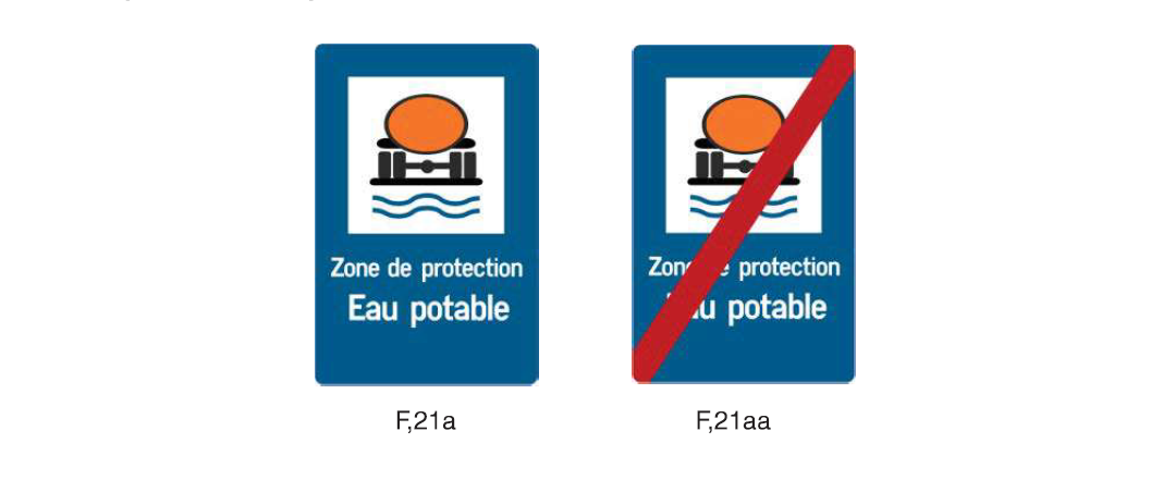 Figure 6: Signalisation du début et la fin d’une zone de protection par les panneaux F,21a et F,21aa.