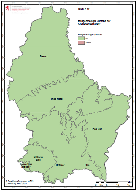 Carte 1 : Bon état quantitatif des masses d’eau souterraine au Luxembourg